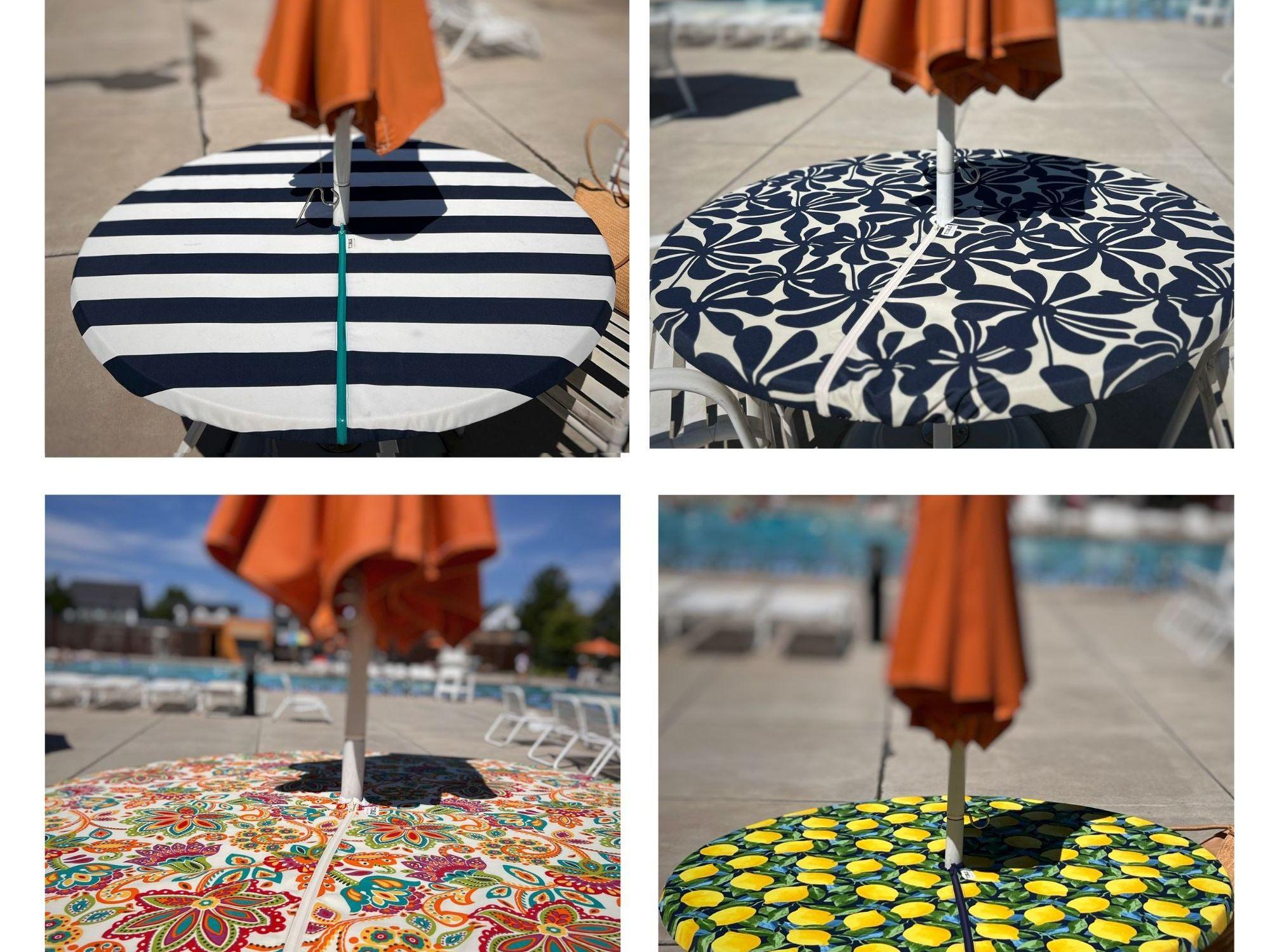 fitted patio table cover with umbrella hole TableTopper™: Modern fitted tablecloths designed for Central Park pool