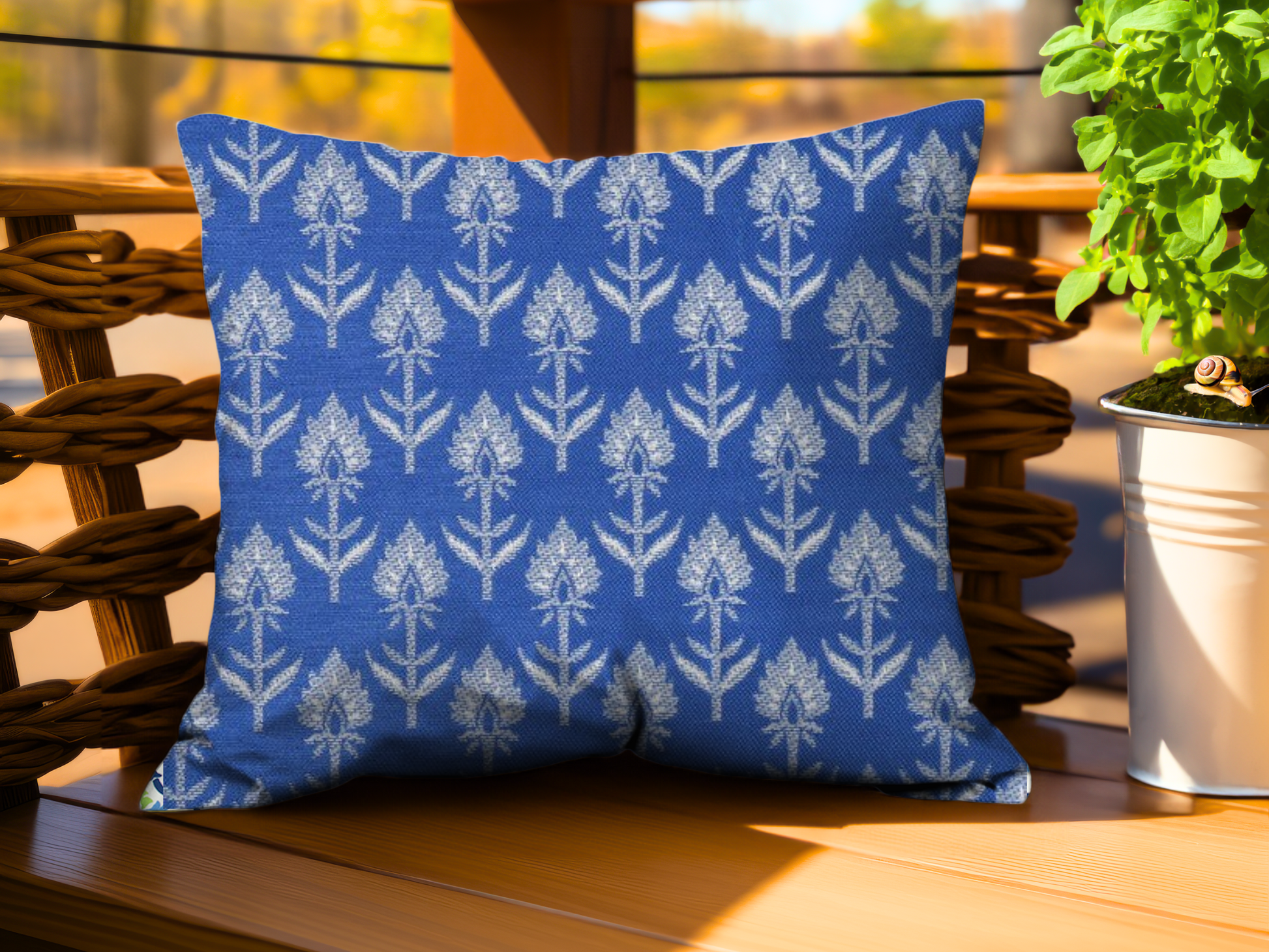 Blue and white outdoor pillow cover