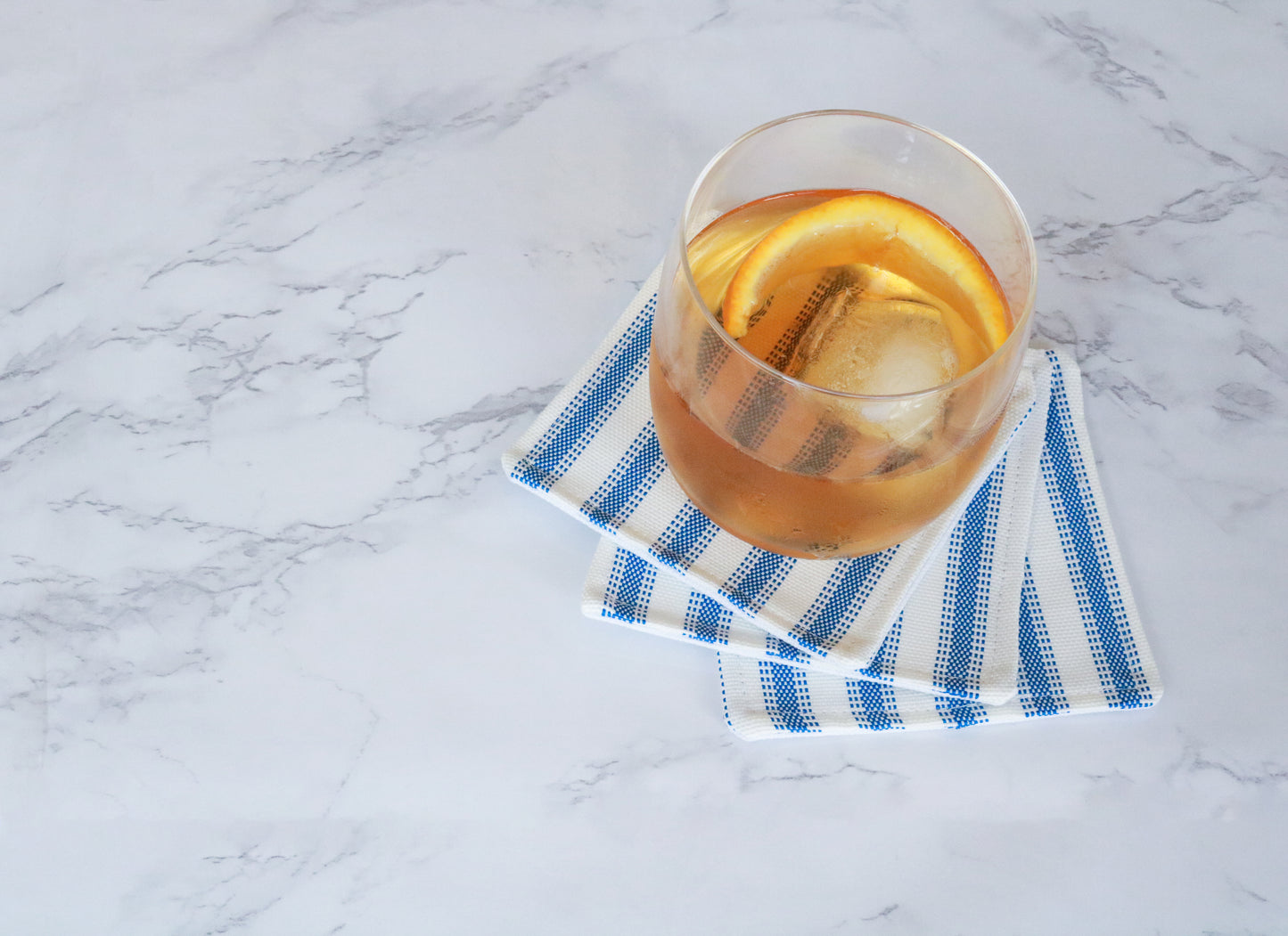 Cocktail Coasters | Blue Ticking Stripe Fabric