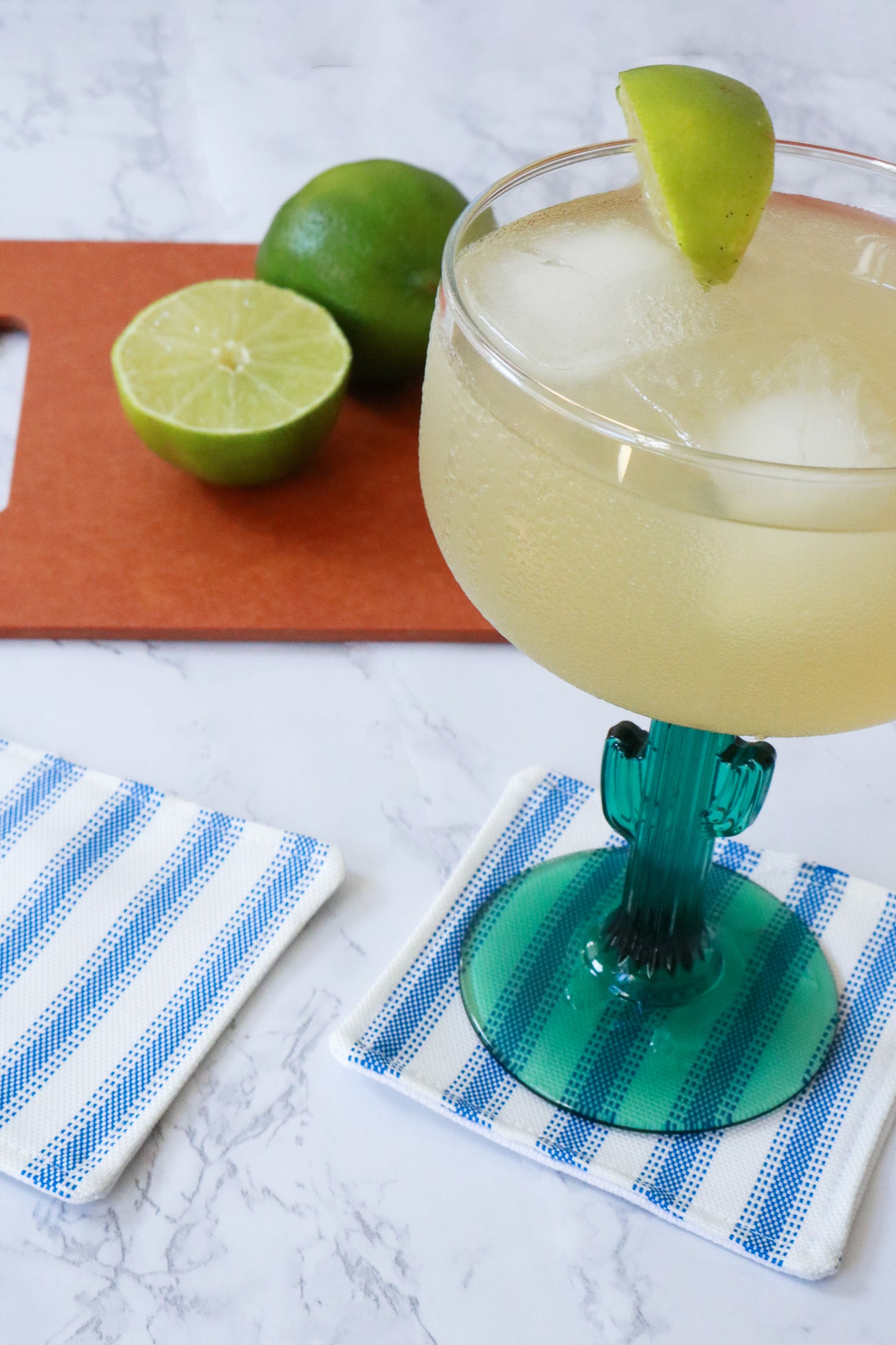 Cocktail Coasters | Blue Ticking Stripe Fabric