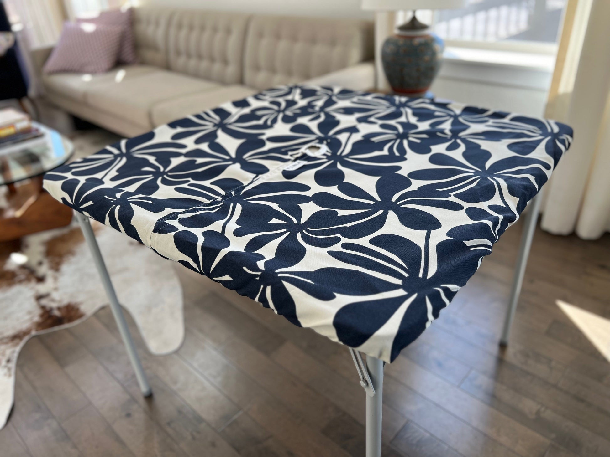 Navy Twirl Fitted Square Tablecloth