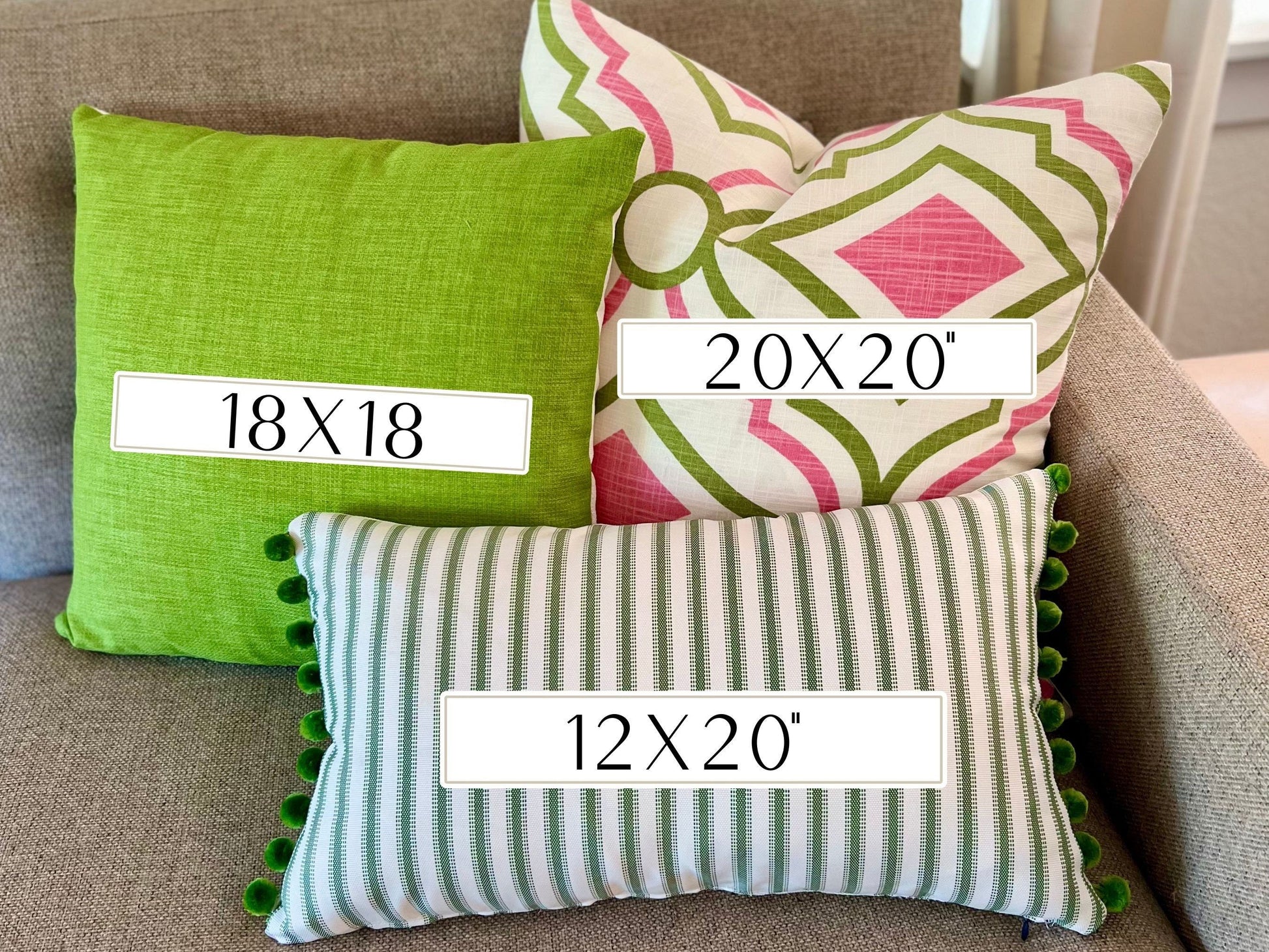 Showing examples of different pillow cover sizes