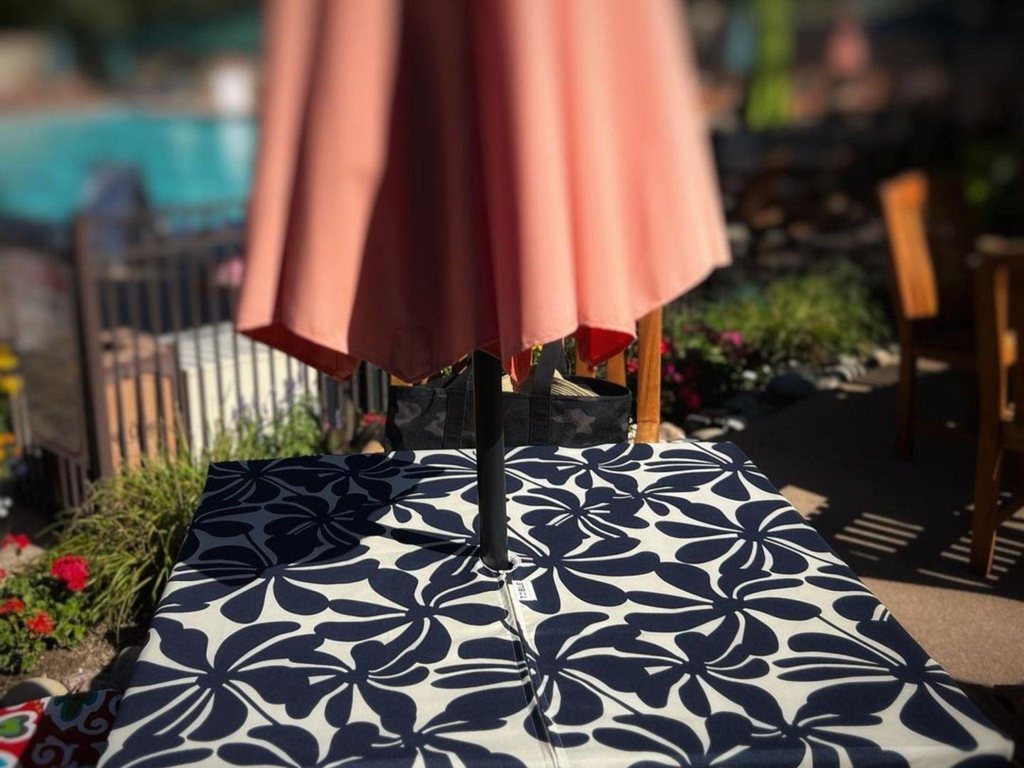 Square fitted tablecloth in Navy Twirl fabric