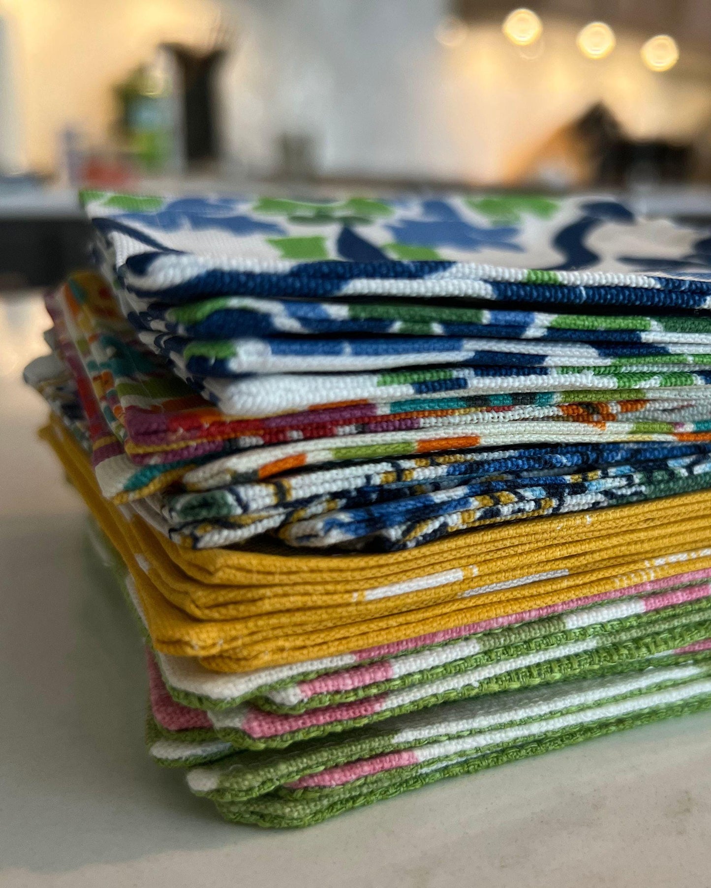 Cocktail Coasters | Blue Ticking Stripe Fabric