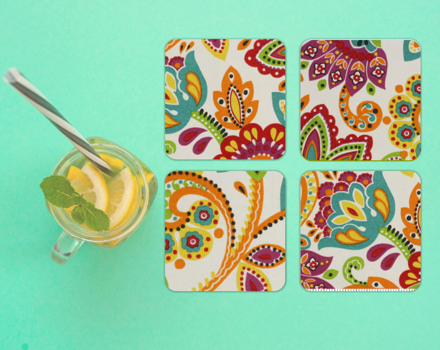 Cocktail Coasters | Paisley Fabric